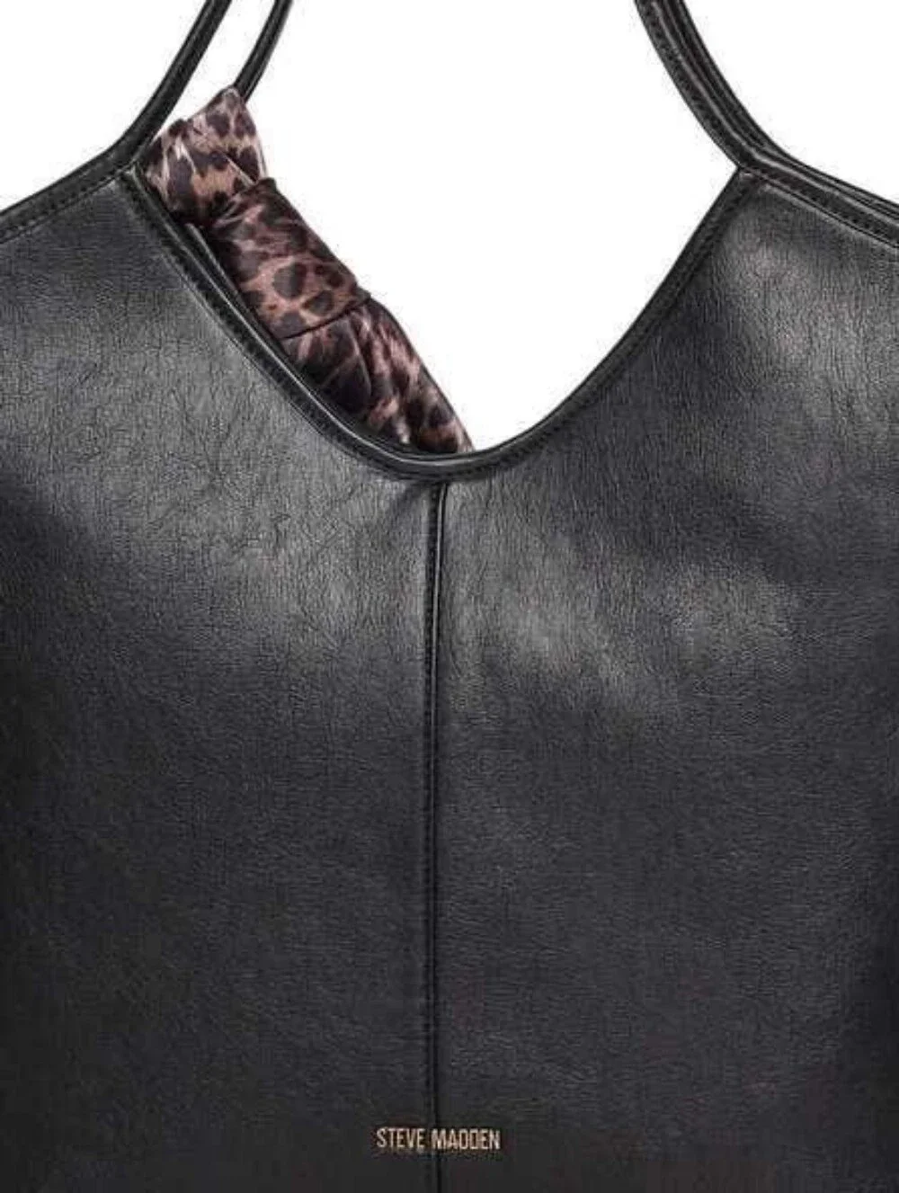 Steve Madden Black Tote with Patterned Scarf Accent